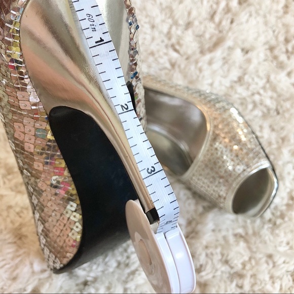 Style & Co Sequin Silver Peep Toe Heels Elliana - Picture 5 of 8